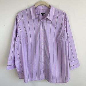 Talbots Plus 3X Womens Cotton Button Down Shirt Purple Striped Preppy Office